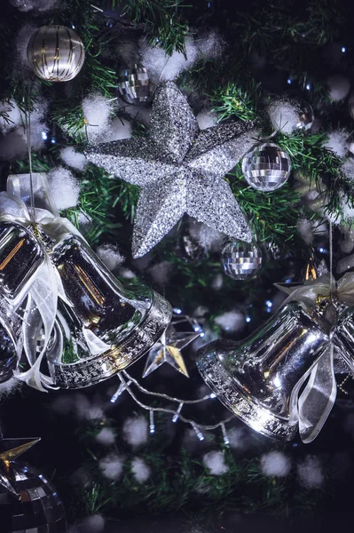Kerstversiering Mousserende Sterren Kerst Bells Accessoires Christmas Tree — Stockfoto