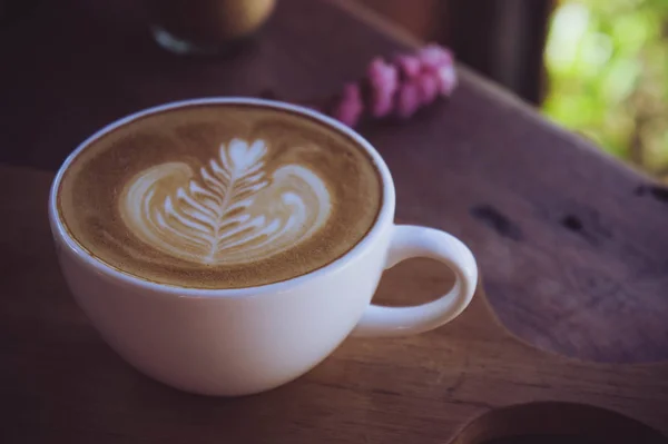 Coffee Latte White Cup Wood Table Cafe Coffee Shop Morning — Stock Photo, Image