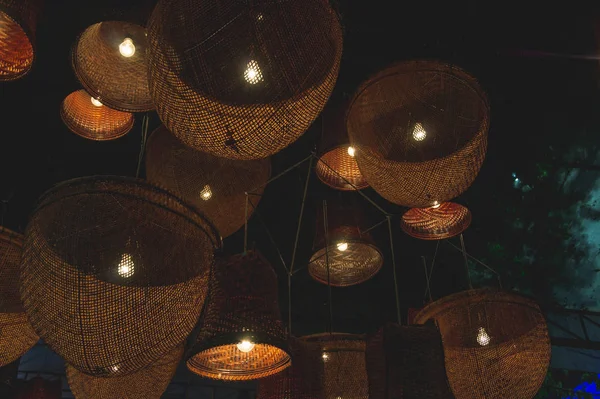 Decorative lamps of basketry decor style in night light