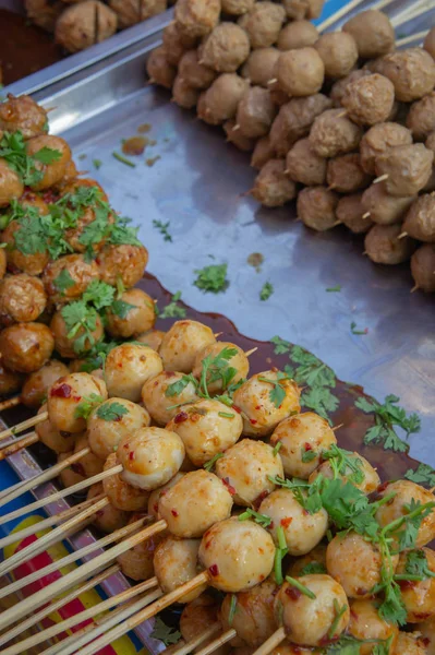 Gehaktballetjes Grill Met Zoete Pittige Saus Thais Eten — Stockfoto