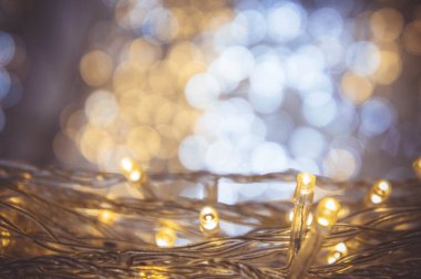 nigt ışık bokeh Festivali parti gece Noel ve yeni yıl arka plan üzerinde küçük bir Led ışık dekora