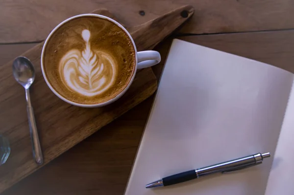 Kaffee Latte Art Auf Holztisch Kaffee Für Idee — Stockfoto