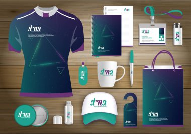 Hediye öğeleri iş kurumsal kimlik, vektör soyut renk promosyon Hatıra Eşyası tasarımı çapraz çizgiler için origami elemanları ile. bağlantı dijital teknoloji şirketi kırtasiye seti, 