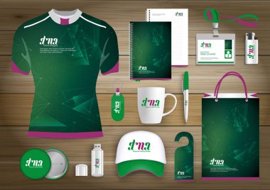 Hediye öğeleri iş kurumsal kimlik, vektör soyut renk promosyon Hatıra Eşyası tasarımı çapraz çizgiler için origami elemanları ile. bağlantı dijital teknoloji şirketi kırtasiye seti, 