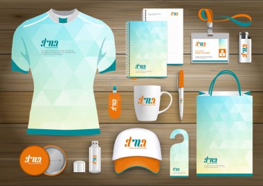 Hediye öğeleri iş kurumsal kimlik, vektör soyut renk promosyon Hatıra Eşyası tasarımı çapraz çizgiler için origami elemanları ile. bağlantı dijital teknoloji şirketi kırtasiye seti, 