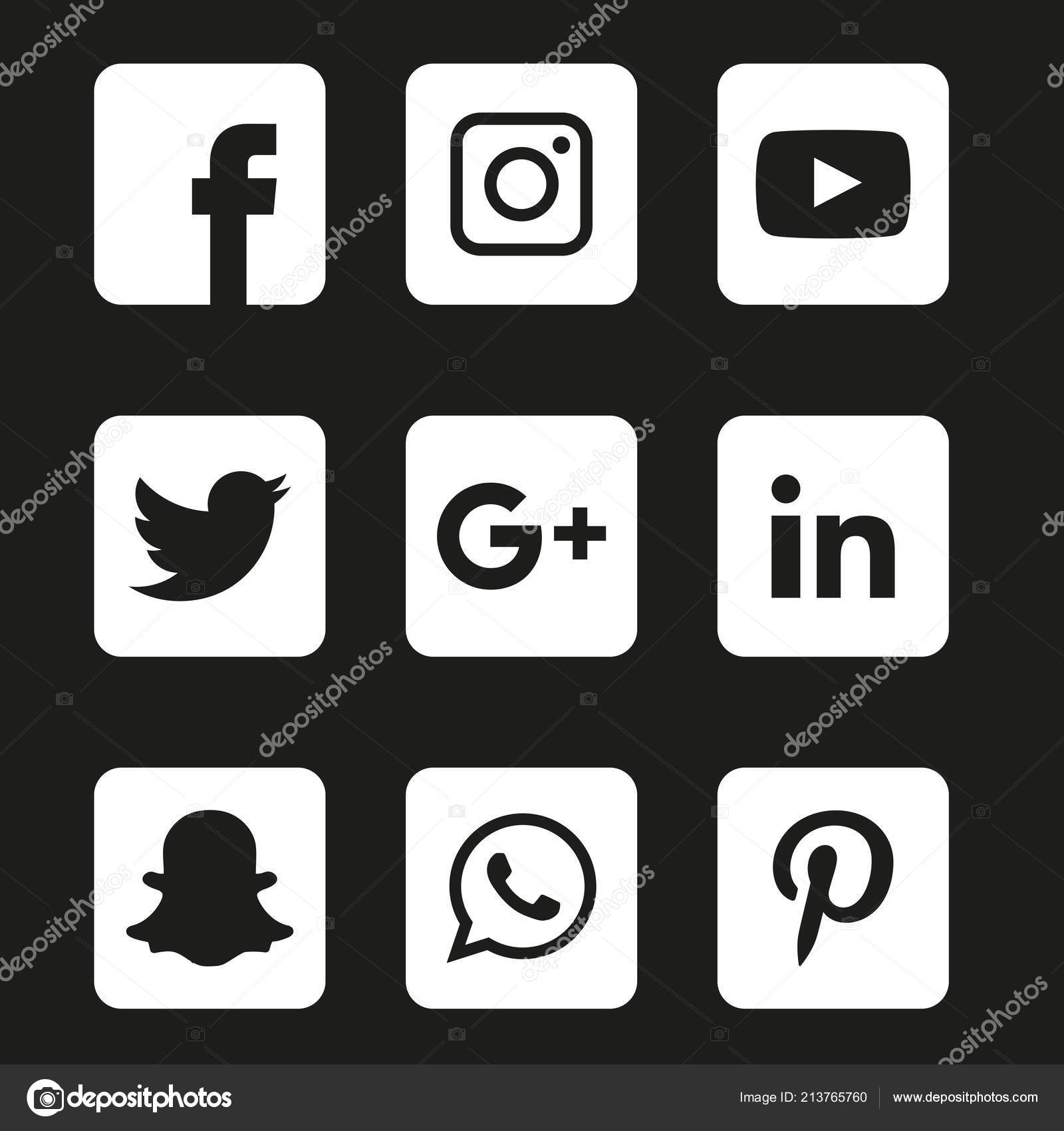 Black White Social Media Icons Set Logo Vector Illustrator