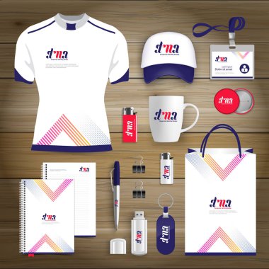 Hediye öğeleri iş kurumsal kimlik, vektör soyut renk promosyon Hatıra Eşyası tasarımı çapraz çizgiler için origami elemanları ile. bağlantı dijital teknoloji şirketi kırtasiye seti, 