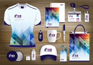 Hediye öğeleri iş kurumsal kimlik, vektör soyut renk promosyon Hatıra Eşyası tasarımı çapraz çizgiler için origami elemanları ile. bağlantı dijital teknoloji şirketi kırtasiye seti, 