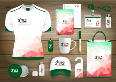 Hediye öğeleri iş kurumsal kimlik, vektör soyut renk promosyon Hatıra Eşyası tasarımı çapraz çizgiler için origami elemanları ile. bağlantı dijital teknoloji şirketi kırtasiye seti, 