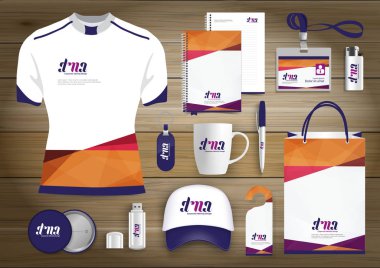 Hediye öğeleri iş kurumsal kimlik, vektör soyut renk promosyon Hatıra Eşyası tasarımı çapraz çizgiler için origami elemanları ile. bağlantı dijital teknoloji şirketi kırtasiye seti, 