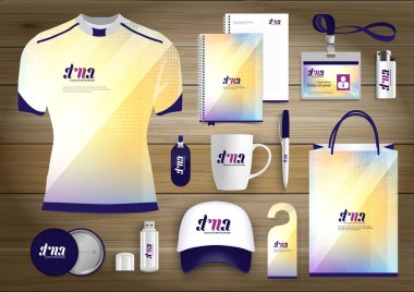 Hediye öğeleri iş kurumsal kimlik, vektör soyut renk promosyon Hatıra Eşyası tasarımı çapraz çizgiler için origami elemanları ile. bağlantı dijital teknoloji şirketi kırtasiye seti, 