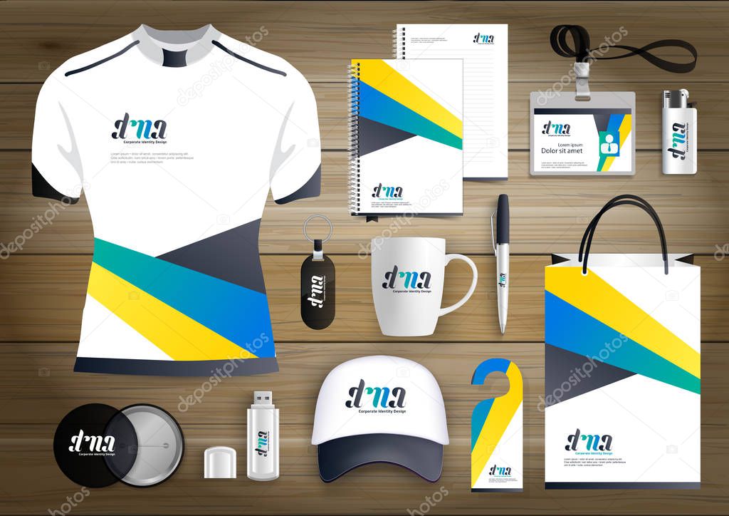 Gift Items business corporate identity, Vector abstract Color promotional souvenirs design with origami elements for diagonal lines. link digital technology company Stationery set,