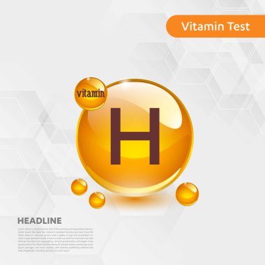 H vitamini altın parlayan hap capcule simgesi, cholecalciferol. Kimyasal formül madde damla ile altın vitamini kompleksi. Tıbbi için sağlık vektör illüstrasyon