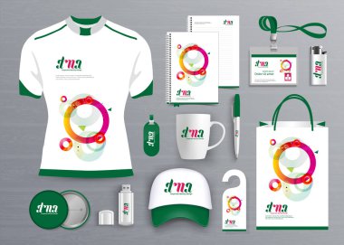 Hediye öğeleri iş kurumsal kimlik, vektör soyut renk promosyon Hatıra Eşyası tasarımı çapraz çizgiler için origami elemanları ile. bağlantı dijital teknoloji şirketi kırtasiye seti, 