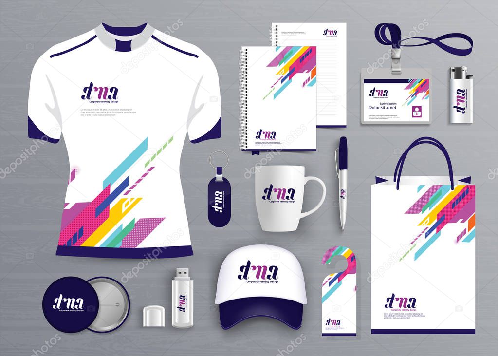 Gift Items business corporate identity, Vector abstract Color promotional souvenirs design with origami elements for diagonal lines. link digital technology company Stationery set,