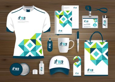 Hediye öğeleri iş kurumsal kimlik, vektör soyut renk promosyon Hatıra Eşyası tasarımı çapraz çizgiler için origami elemanları ile. bağlantı dijital teknoloji şirketi kırtasiye seti, 