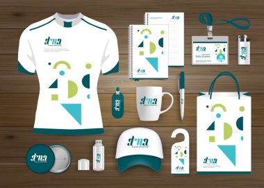 Hediye öğeleri iş kurumsal kimlik, vektör soyut renk promosyon Hatıra Eşyası tasarımı çapraz çizgiler için origami elemanları ile. bağlantı dijital teknoloji şirketi kırtasiye seti, 