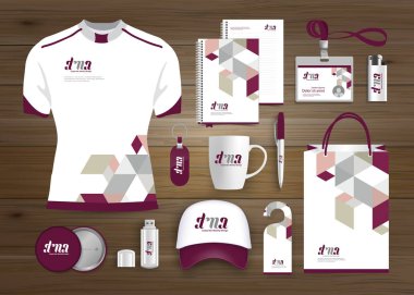 Hediye öğeleri iş kurumsal kimlik, vektör soyut renk promosyon Hatıra Eşyası tasarımı çapraz çizgiler için origami elemanları ile. bağlantı dijital teknoloji şirketi kırtasiye seti, 