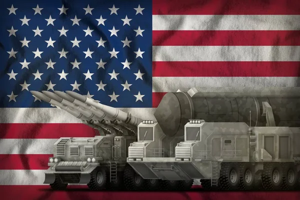 Fuerzas Cohetes Con Camuflaje Ciudad Fondo Bandera Estados Unidos Concepto — Foto de Stock