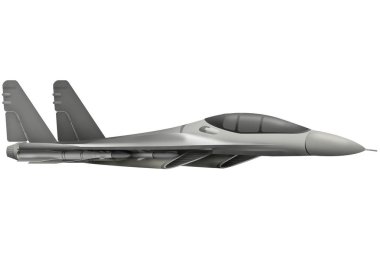 avcı uçağı, önleme izole nesne beyaz arka plan üzerinde uçan. 3D çizim