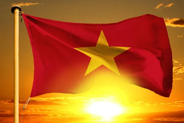 Vietnam Tessitura Bandiera Sul Bellissimo Sfondo Arancio Tramonto — Foto Stock