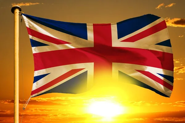 Прапор Сполучене Королівство Великобританія Ткацтва Красивих Помаранчевому Фоні Захід Сонця — стокове фото