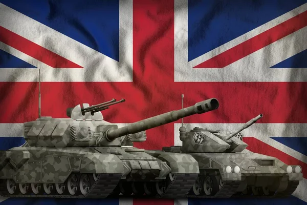 Tanques Com Camuflagem Cinza Fundo Bandeira Reino Unido Reino Unido — Fotografia de Stock
