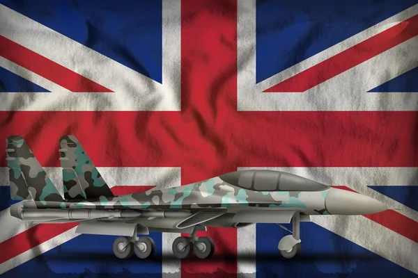 Caça Interceptador Com Camuflagem Inverno Fundo Bandeira Reino Unido Reino — Fotografia de Stock