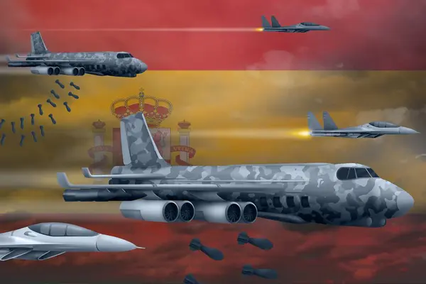 Espanha Bombardeia Conceito Ataque Aéreo Aviões Guerra Espanhóis Modernos Bombardeando — Fotografia de Stock