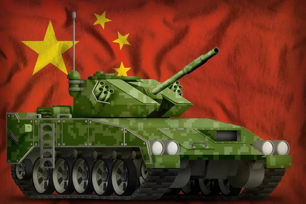 Kevyt Säiliö Apc Pikseli Kesän Naamiointi Kiinan Lipun Taustalla Kuvitus — kuvapankkivalokuva