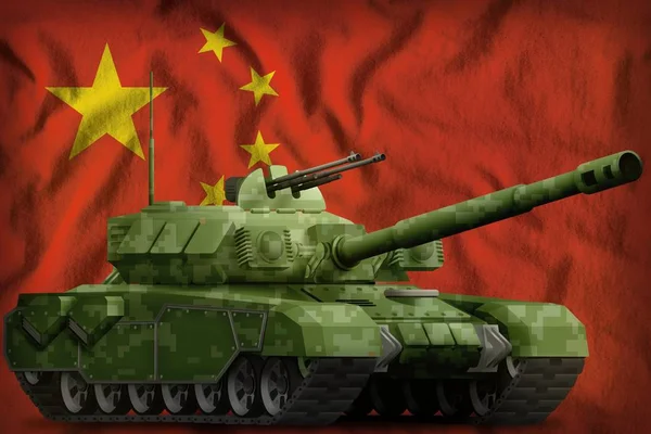 Raskas Säiliö Pikseli Metsä Naamiointi Kiinan Lipun Taustalla Kuvitus — kuvapankkivalokuva