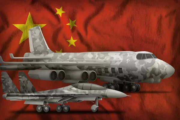 Luftstreitkräfte Mit Grauer Tarnung Auf Dem Hintergrund Der Chinesischen Flagge — Stockfoto