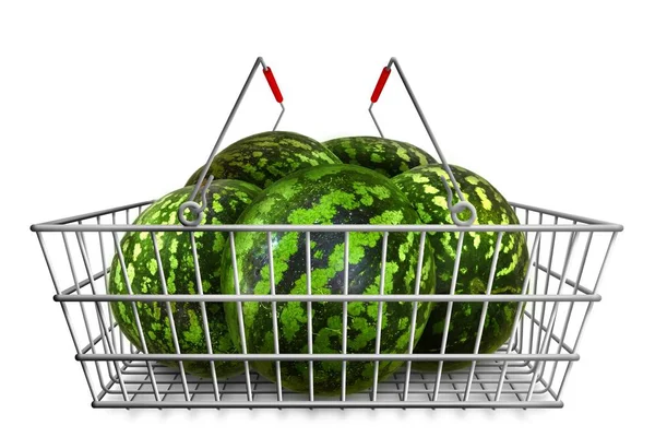 Арбузы Корзине Покупок Белом Фоне Изолированы Органические Вегетарианские Блюда — стоковое фото