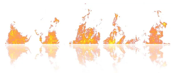 Valódi Tűz Lángok Reflexió Elszigetelt Fehér Background Lángok Makett — Stock Fotó
