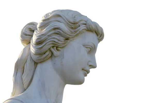 Head White Female Marble Statue Close White Background — Stock Photo, Image