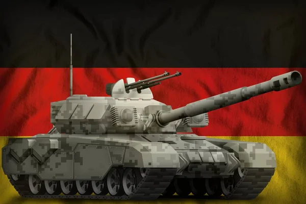heavy tank with city pixel camouflage on the Germany flag background. 3d Illustration