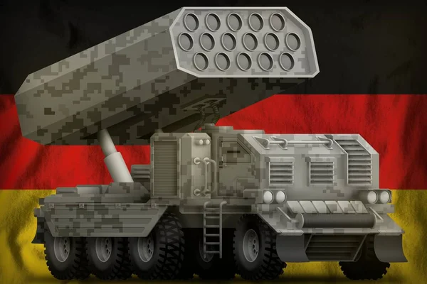 Rocket Artillery Missile Launcher Grey Pixel Camouflage Germany Flag Background — Stock Photo, Image