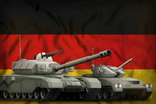 Panzer Auf Dem Hintergrund Der Deutschen Flagge Konzept Der Deutschen — Stockfoto