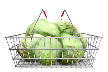 yeşil lahana beyaz arka plan izole adlı alışveriş sepetindeki. Doğal organik sebzeli yemekler.