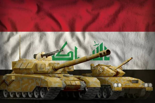 Zbiorniki Pomarańczowy Kamuflażu Tle Flaga Iraku Zbiornik Iraku Siły Koncepcja — Zdjęcie stockowe