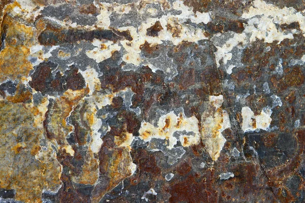 黄色と灰色のコケに覆われた石の表面き裂を持つテクスチャー — ストック写真