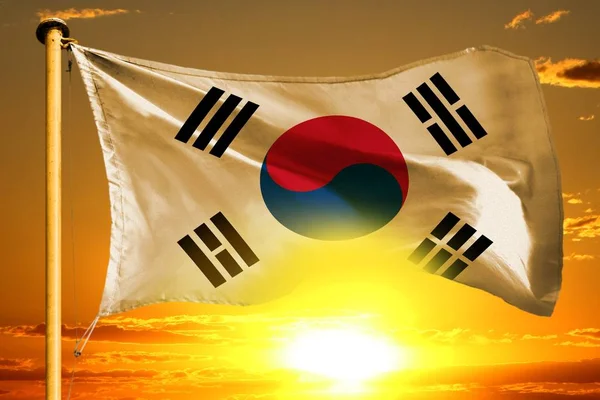 Bandeira República Coreia Coreia Sul Tecelagem Belo Fundo Pôr Sol — Fotografia de Stock