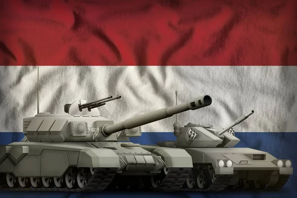 tanks on the Netherlands flag background. Netherlands tank forces concept. 3d Illustration