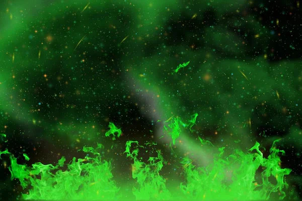 Fantasy Abstrakcja Zielony Ognia Dymu Kolorowe Tła Iskrami Oparów — Zdjęcie stockowe