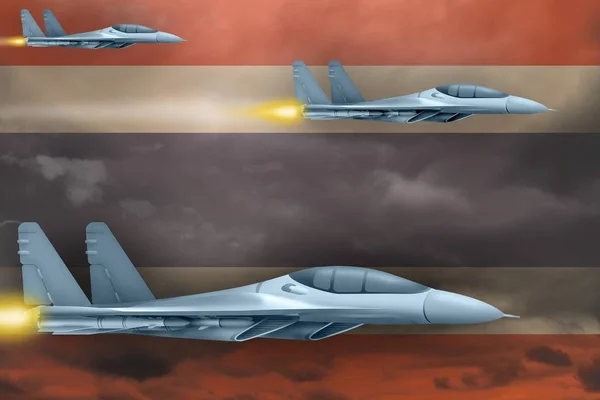 Tailandia Concepto Ataque Aéreo Aviones Guerra Modernos Atacan Fondo Bandera — Foto de Stock