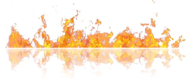 Echte Flammen Mit Reflexion Isoliert Auf Weißem Hintergrund Brandattrappe — Stockfoto