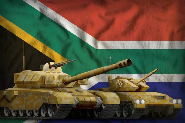 Tanques Com Camuflagem Laranja Fundo Bandeira África Sul África Sul — Fotografia de Stock