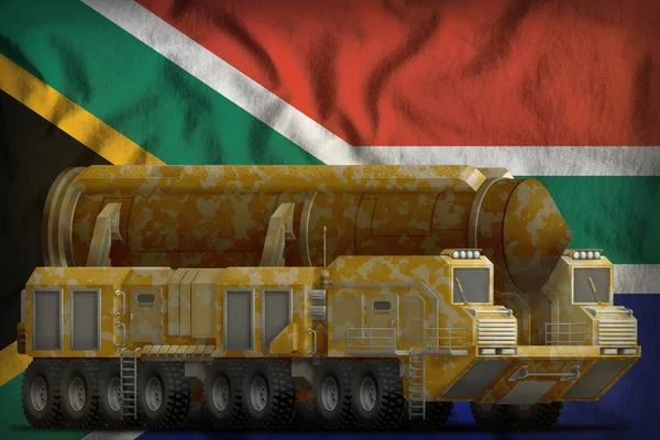 Mezikontinentální Balistické Střely Pouštní Kamufláž Pozadí Vlajka Jižní Afrika Obrázek — Stock fotografie