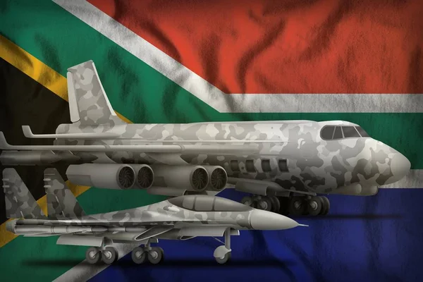 Forças Aéreas Com Camuflagem Cinzenta Fundo Bandeira África Sul Conceito — Fotografia de Stock