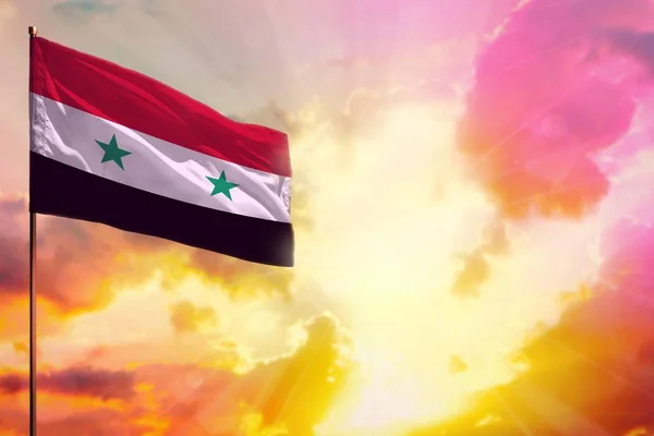 Fluttering Syrian Arab Republic Flag Left Top Corner Mockup Place — Stock Photo, Image